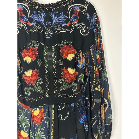 Farm Rio Black Mixed Arabesque Scarves Long Sleeve Mini Dress Size XS NWT Chic - Picture 15 of 16